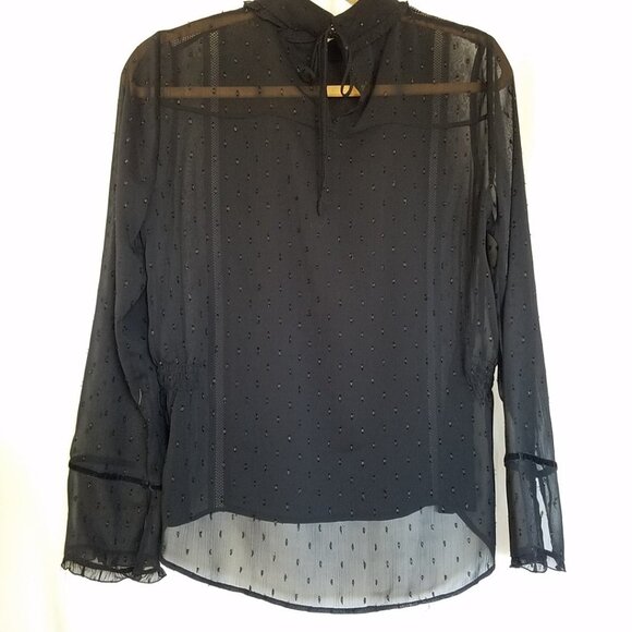 ZARA Victorian Semi Sheer Black Chiffon Blouse - Picture 8 of 8